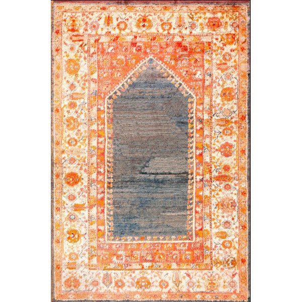 19th Century Turkish Angora Oushak Prayer Carpet